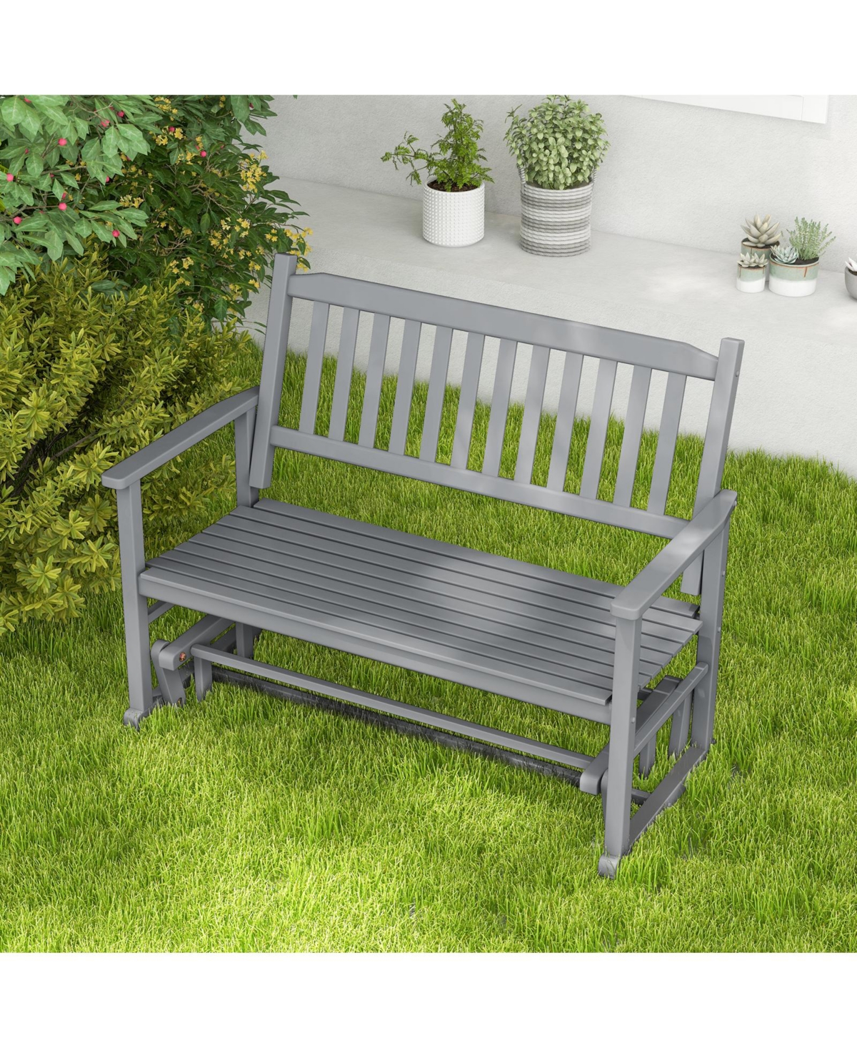 Slickblue 2 Seats Outdoor Glider Bench with Armrests and Slatted Seat