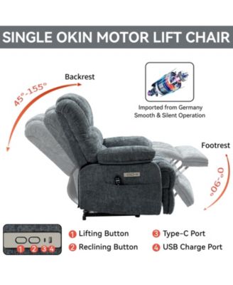 CASAINC 23"W Seat High-Back Chenille Power Lift Recliner Chair with 8-Point Vibration Massage and Lumbar Heating