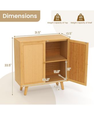 Wicker Buffet Storage Cabinet with PE Rattan Doors and Freestanding Kitchen Cupboard