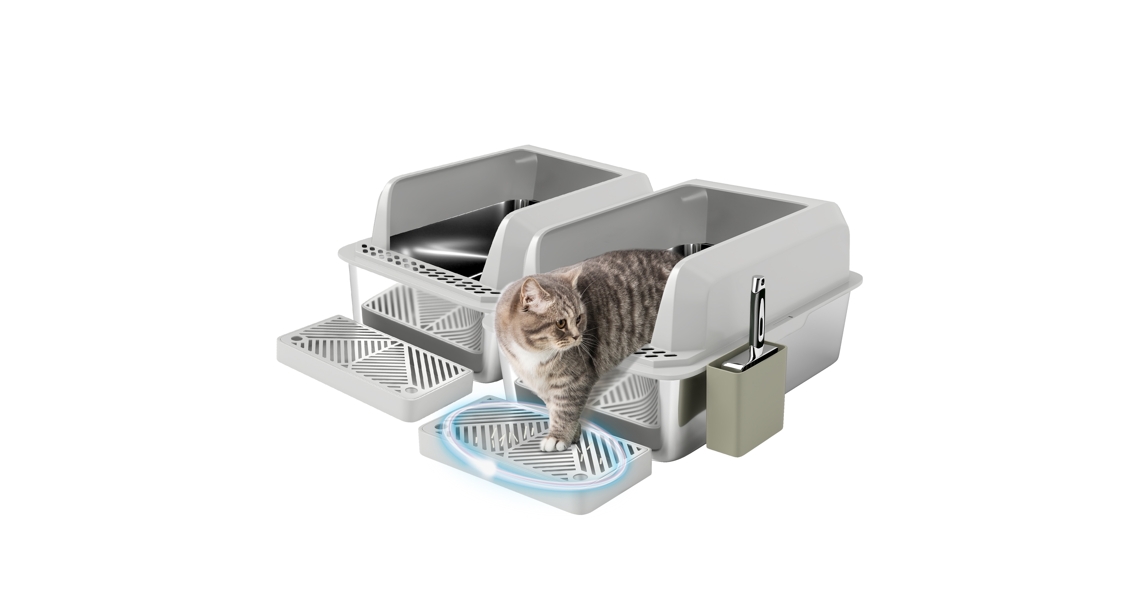 PawHut 2 Pack Stainless Steel Litter Box, High Sided Metal Litter Box