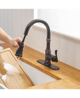 Single-Handle Pull-Down Sprayer 3 Spray High Arc Kitchen Faucet With Deck Plate