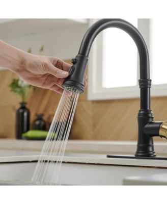 Single-Handle Pull-Down Sprayer 3 Spray High Arc Kitchen Faucet With Deck Plate