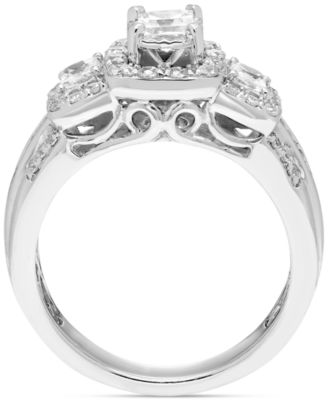 Diamond Princess-Cut Halo Three Stone Ring (1 ct. t.w.) in 14k White Gold