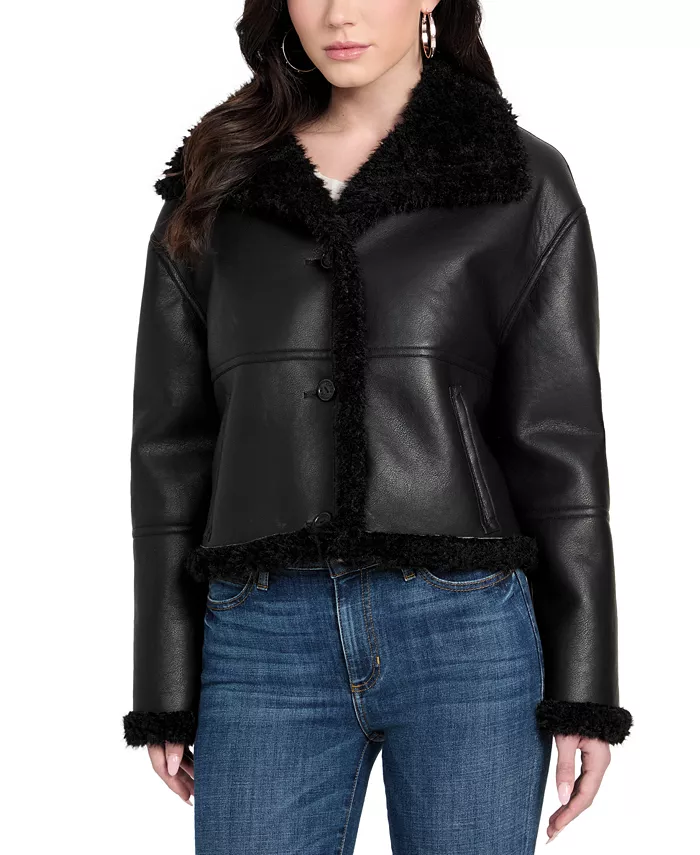 Women's Stand-Collar Faux-Shearling Coat