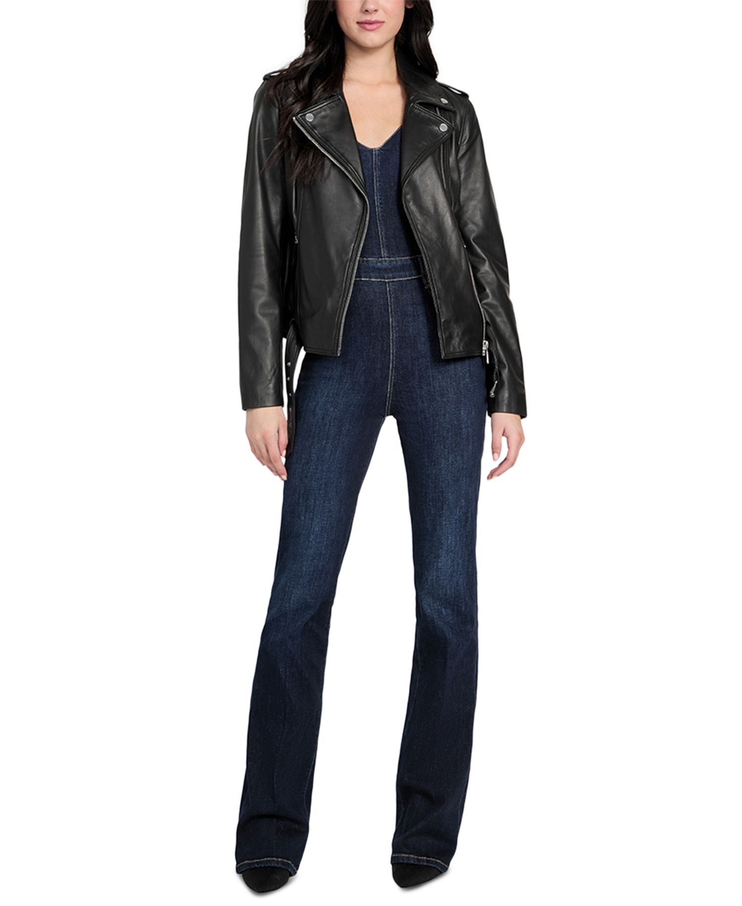 Women's Asymmetric Belted Leather Moto Jacket, Created for Macy's