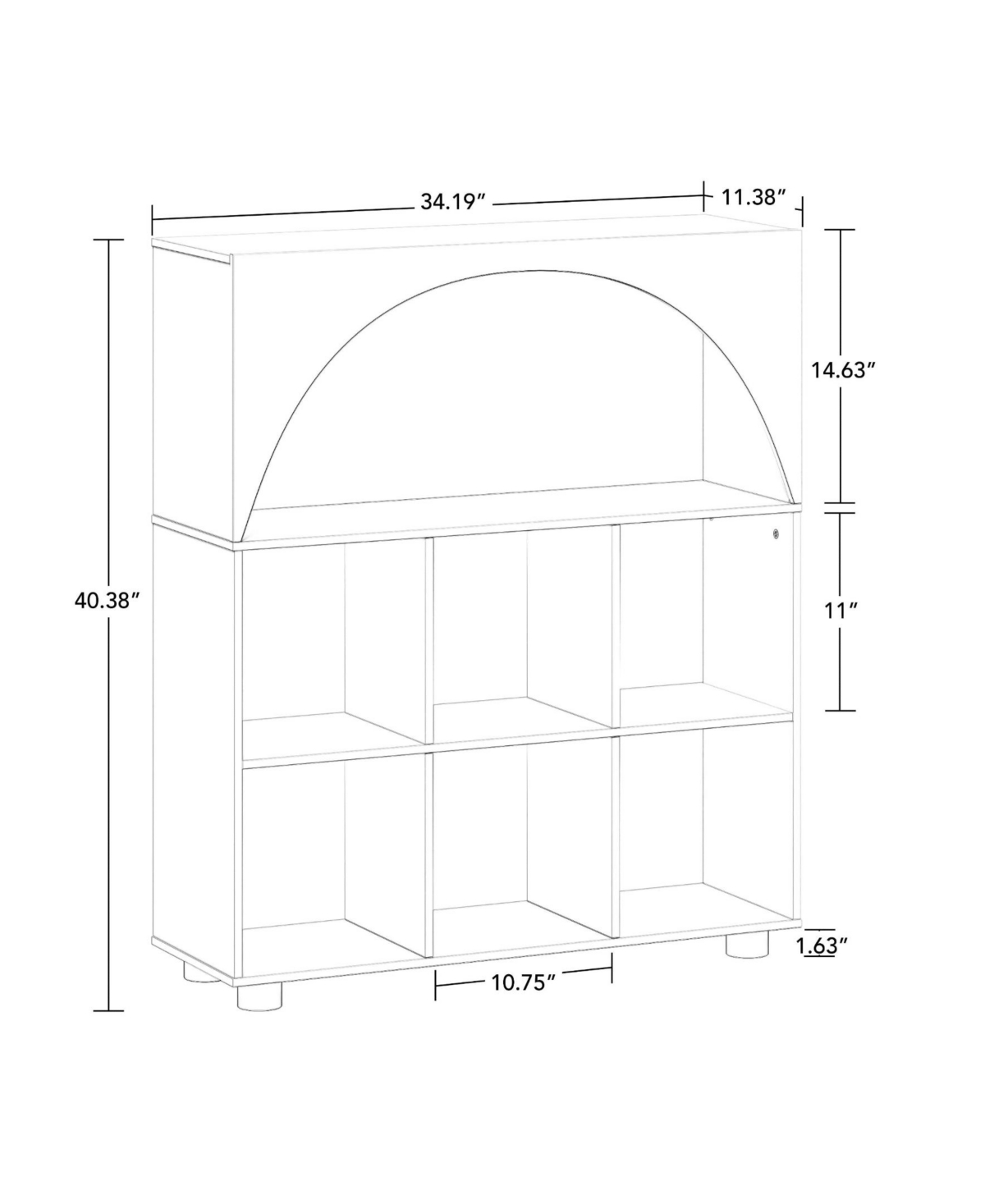 Sourcing Solutions Arched 34.19" Solid Wood 6 Cubby Entryway Shoe Rack Storage Organizer Cabinet