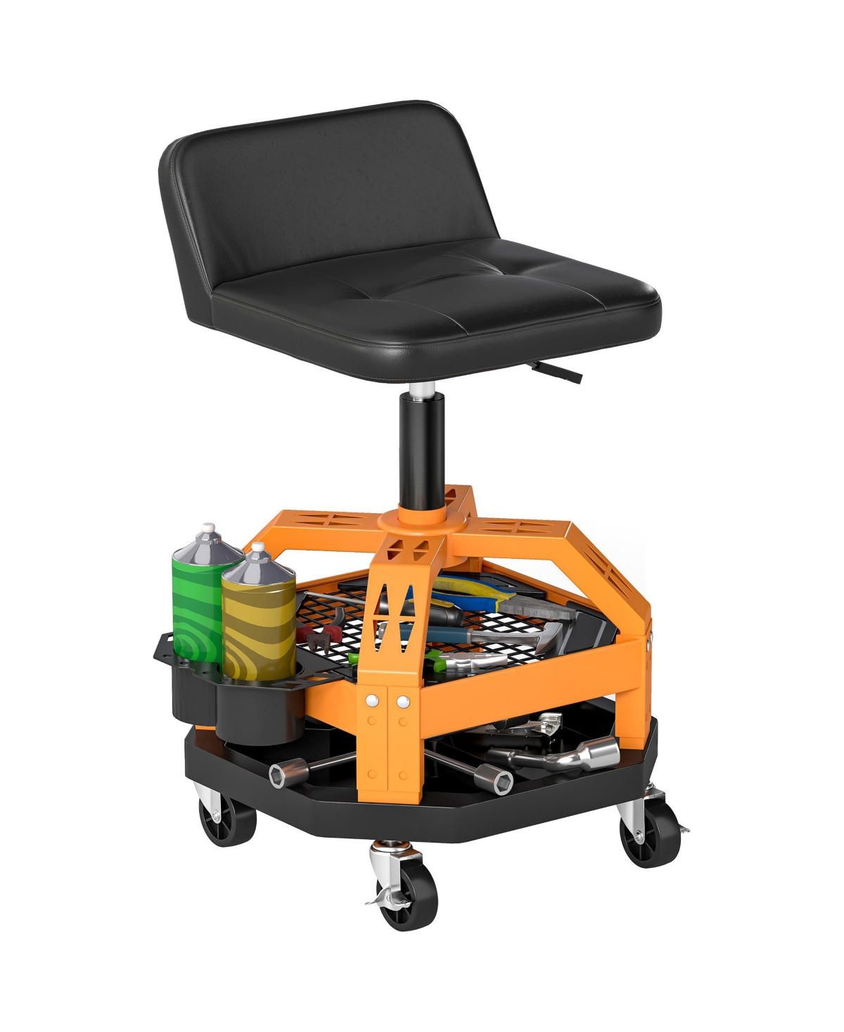Rolling Mechanic Stool, 300 Lbs Capacity Garage Stool, - Yellow