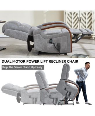 Power Chenille Lift Recliner Chair Dual Motor Infinite Position Up to 350 LBS with Solid Wood Armrests, Heat Massage and Heavy Duty Motion Mechanism