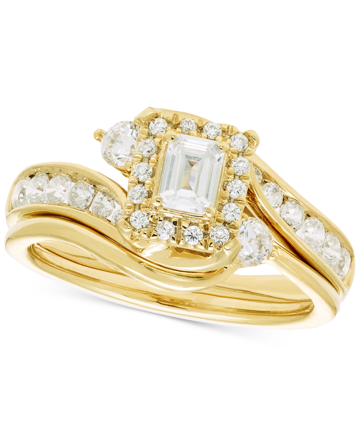 Diamond Emerald-Cut Halo Swirl Bridal Set (1 ct. t.w.) in 14k Gold - Yellow Gold