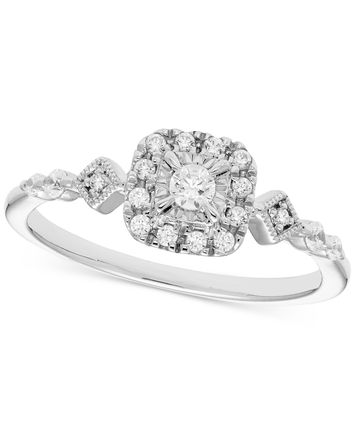 Diamond Halo Vintage Inspired Engagement Ring (1/4 ct. t.w.) in 14k White Gold - White Gold