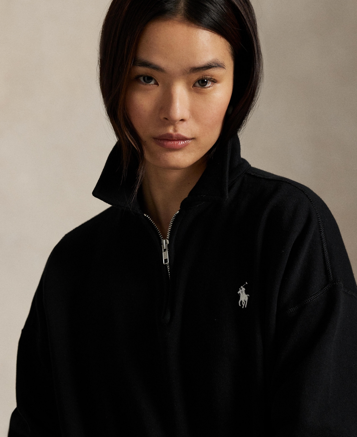 Polo Ralph Lauren Cotton Blend Fleece Quarter-zip Sweatshirt In Black