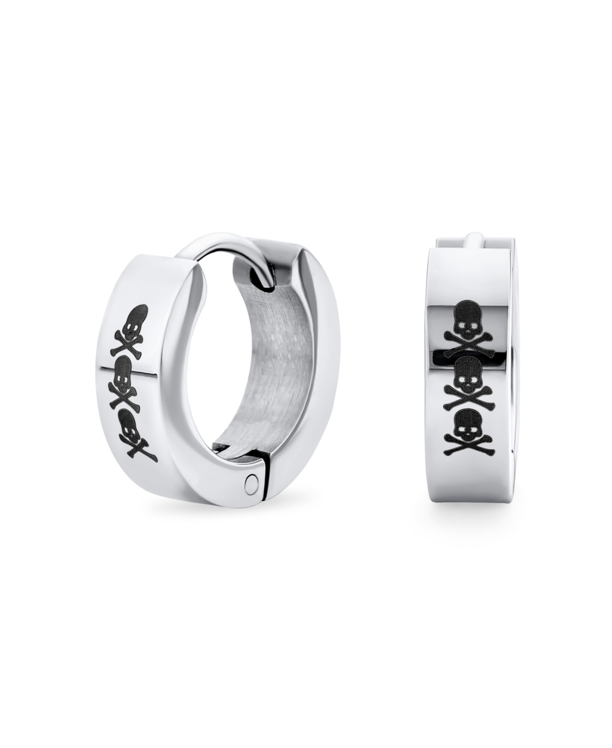 Biker Jewelry Small Halloween Skull Hoop Kpop Huggie Earrings Stainless Steel - Silver tone