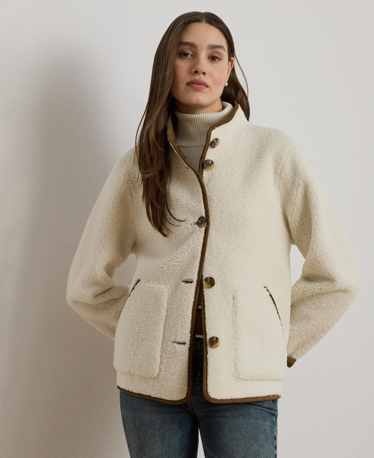 Ralph Lauren Faux-shearling Funnelneck Coat In Neutral