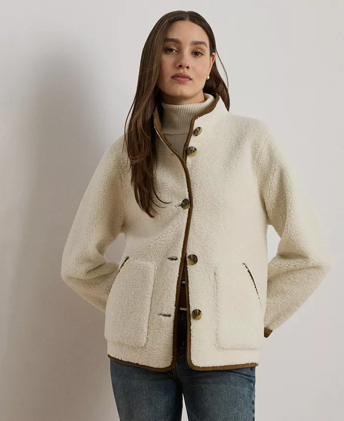 Women's Faux-Suede-Trim Fleece Jacket