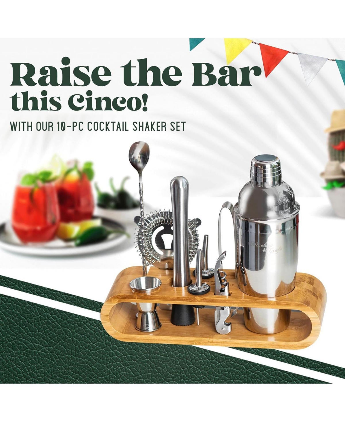 Bartender Kit 10-Piece Bar Tool Set with Bamboo Stand