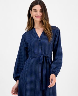 Women's Gingham-Print Belted Shirtdress