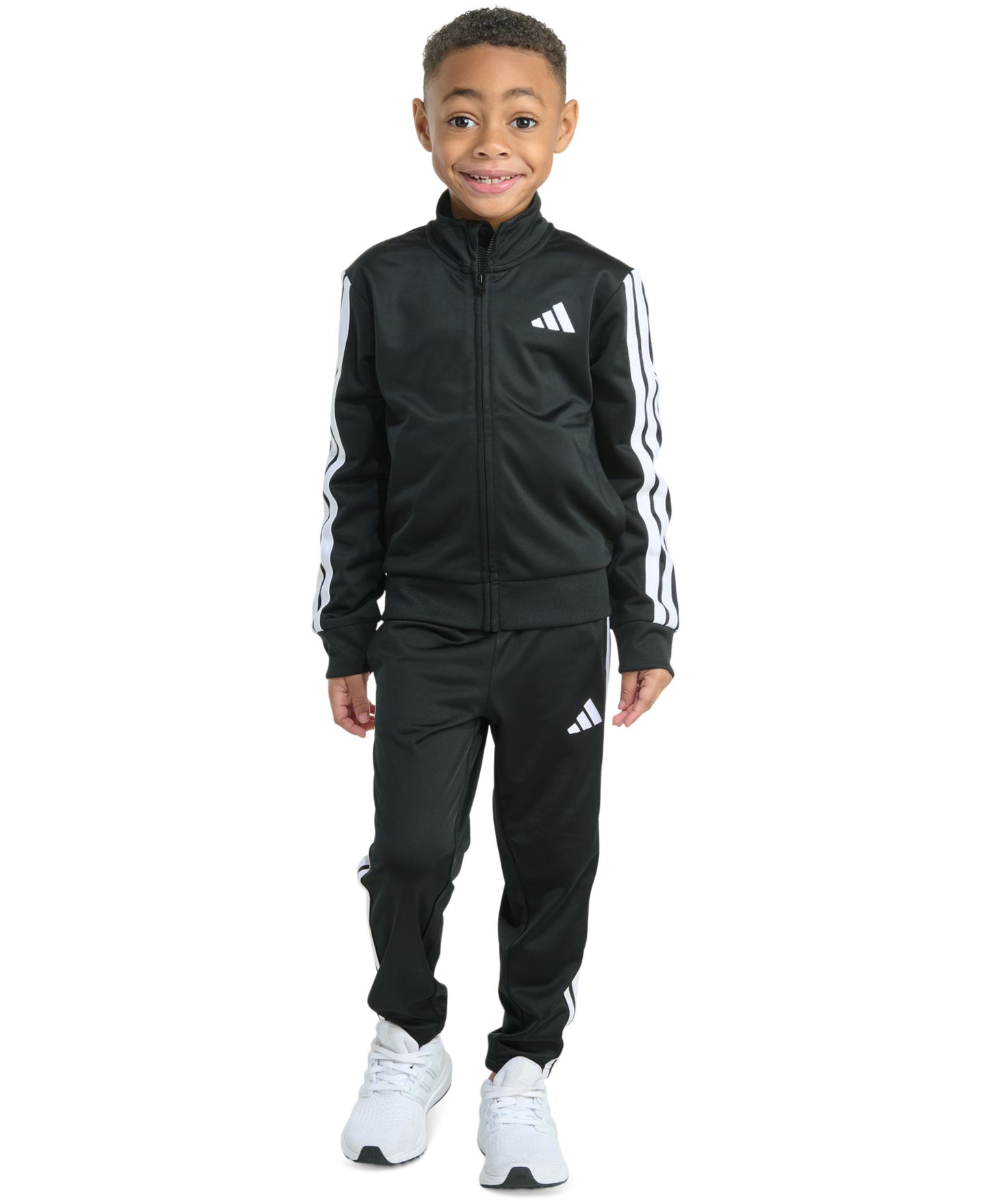 Детский трикотажный комплект adidas Essential 3-Stripe для мальчиков: олимпийка и брюки, цвет: Чёрный — фото 1