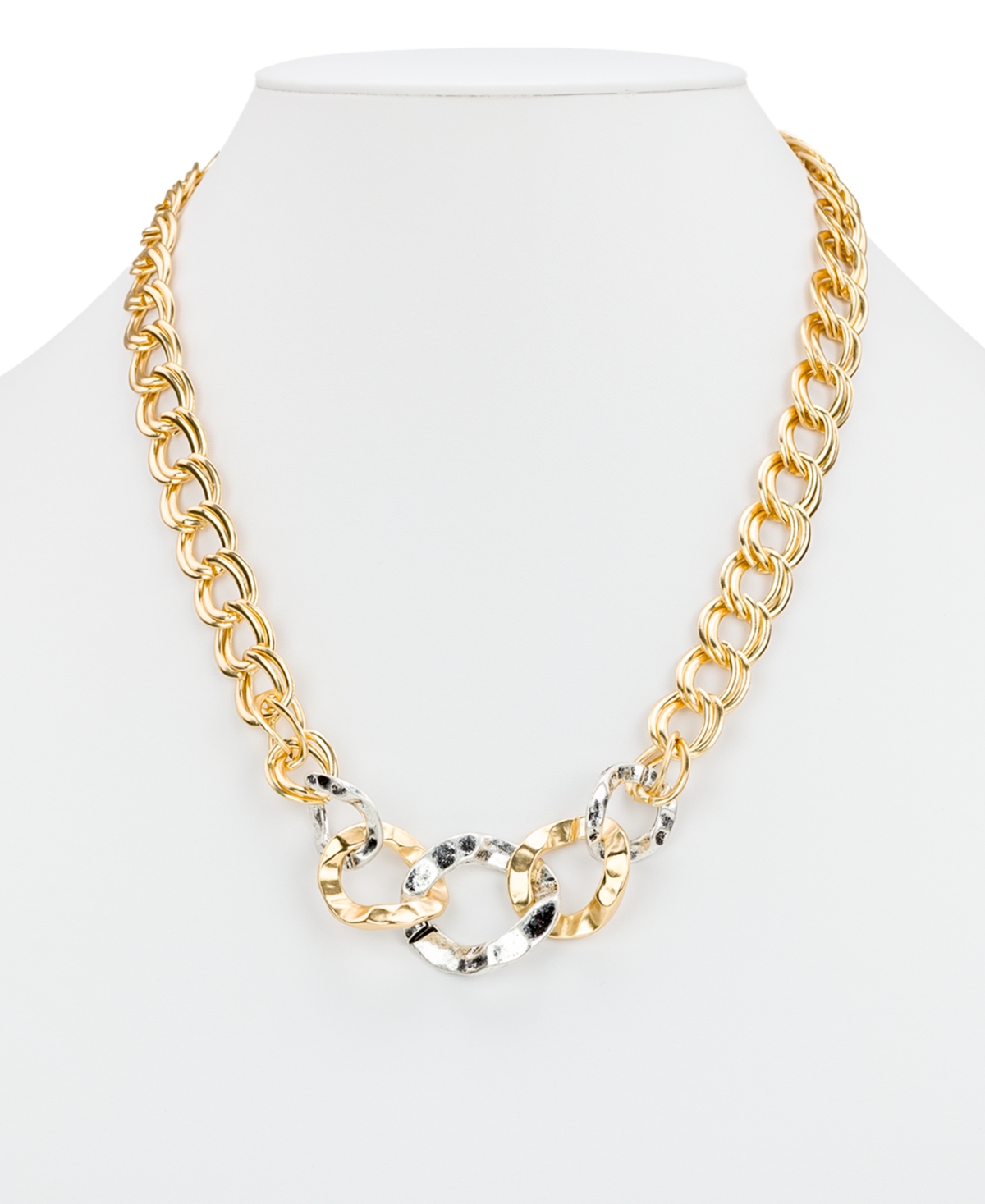 Patricia Nash Two-tone Hammered Link Necklace In Silver