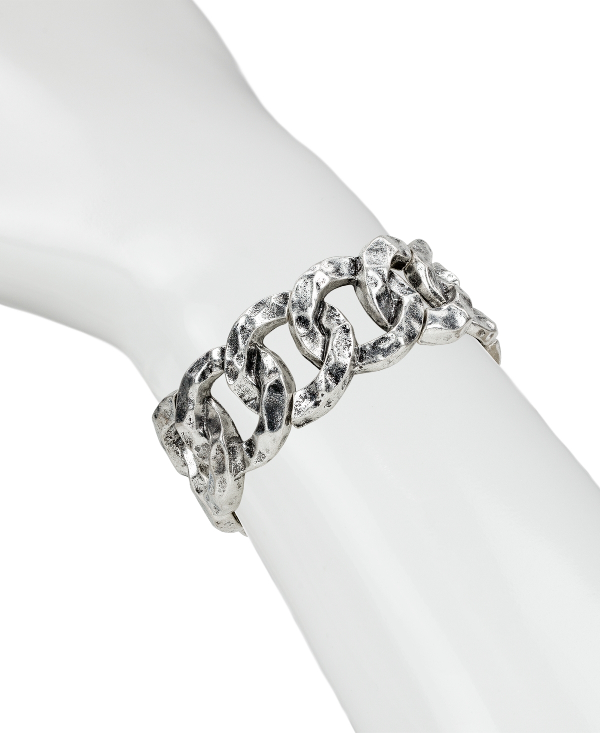 Patricia Nash Matte Hammered Link Stretch Bracelet In Silver