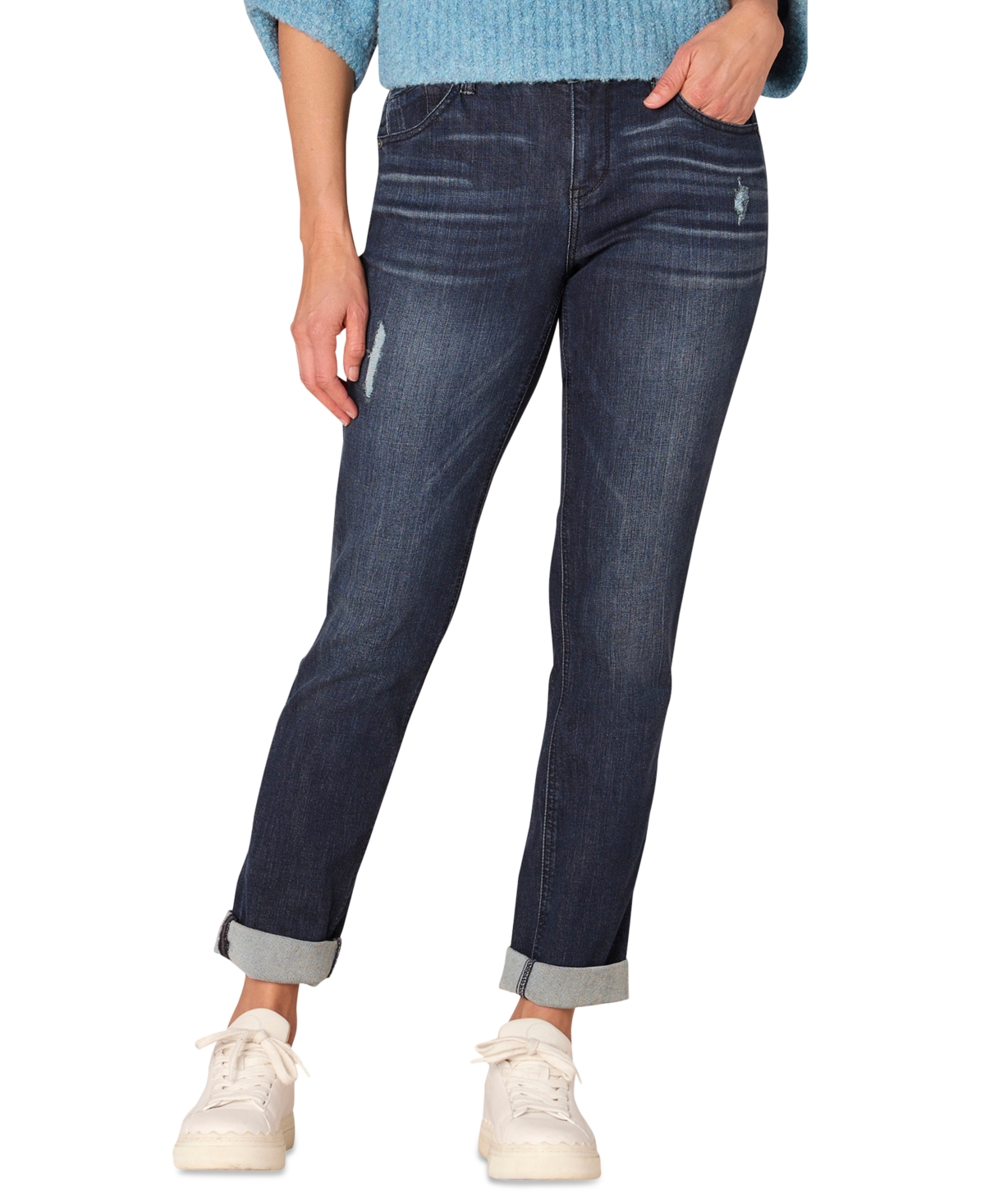 Petite "Ab"solution Cuffed Girlfriend Jeans - Indigo