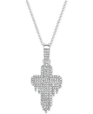 Macy's - Men's Diamond Cluster Cross 22" Pendant Necklace (1 ct. t.w.) in 10k White Gold