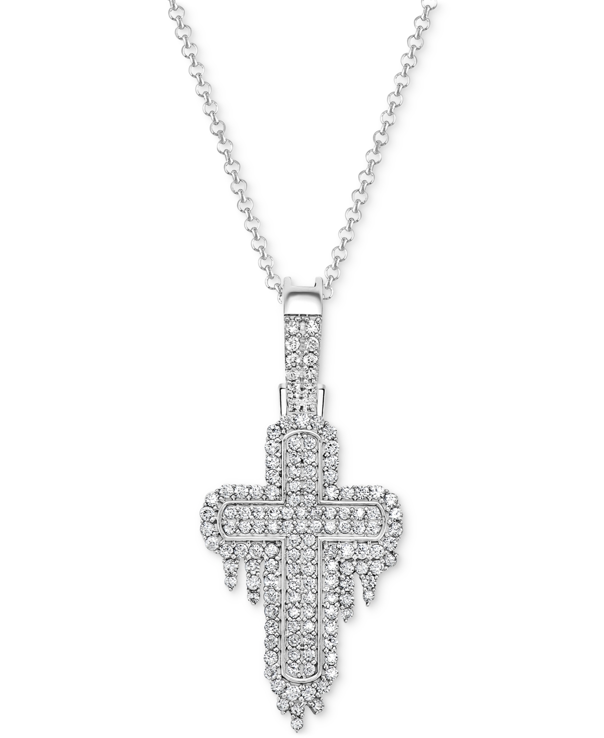 Men's Diamond Cluster Cross 22" Pendant Necklace (1 ct. t.w.) in 10k White Gold - 10K White Gold