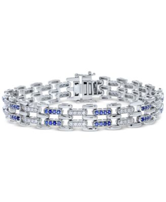 Macy's - Men's Sapphire (1-3/4 ct. t.w.) & Diamond (1-1/2 ct. t.w.) Link Bracelet in Sterling Silver