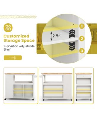 Kitchen Island Trolley Cart on Wheels with Storage Open Shelves and Drawer