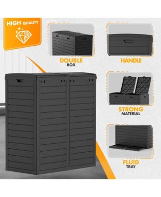 62 GAL Outdoor Resin Trash Bins with Dual Compartment,Lid and Drip Tray