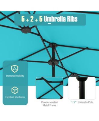 13FT Double-sided Patio Umbrella w/ Crank Handle Umbrella Base Safety Lock
