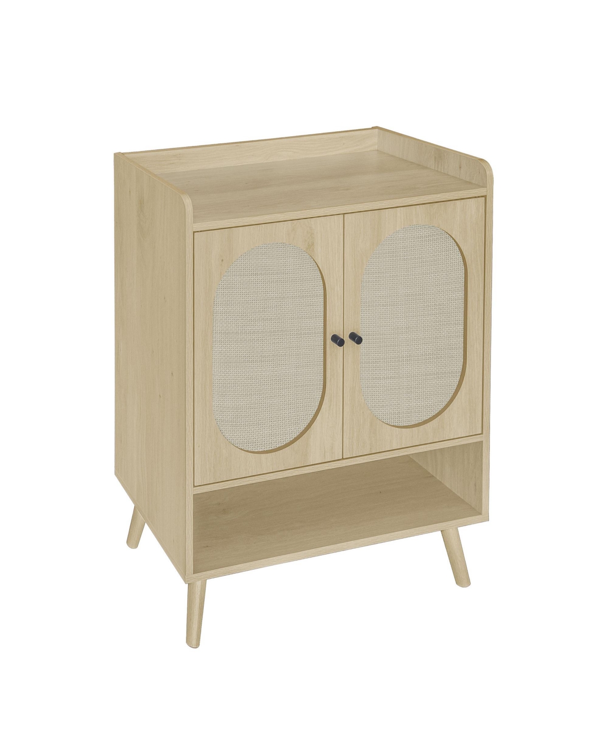 High Storage Cabinet with 2 Rattan Doors Freestanding Shoe Cabinets with Built-in Adjustable Shelf Hallway Entryway Cabinets