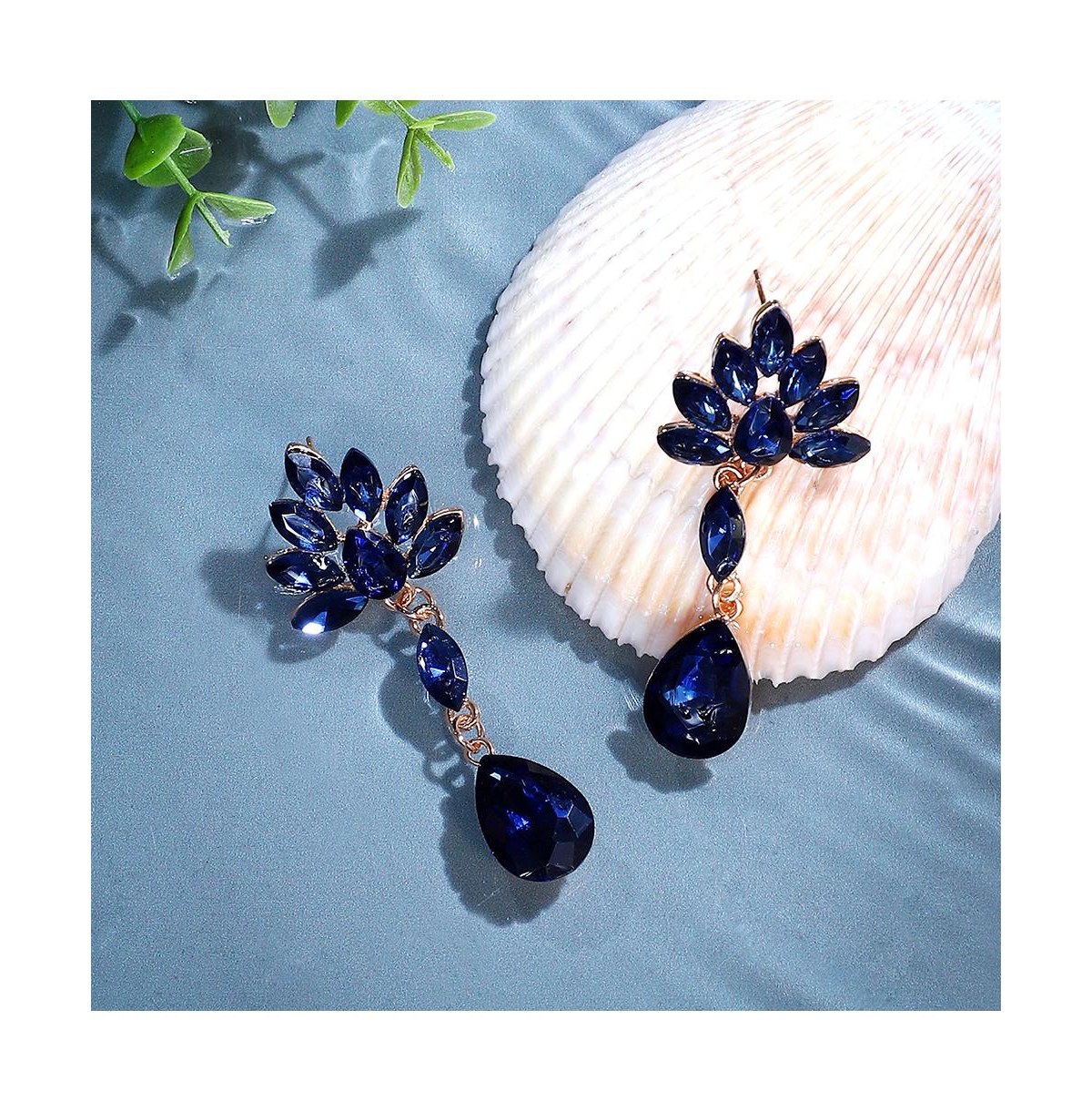Sohi Women's Blue Flora Teardrop Earrings