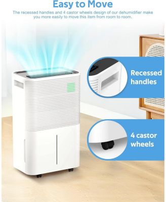 45-Pint Dehumidifier for Home, Basement & Large Rooms, White, Auto/Manual Drain, 3 Modes, Auto Defrost, Dry Clothes, 12H Timer