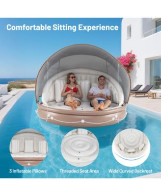 Inflatable Canopy Island Tanning Pool Lounger Float with Retractable Canopy