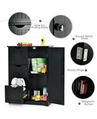 Bathroom Floor Cabinet Side Storage Cabinet with 3 Drawers and 1 Cupboard