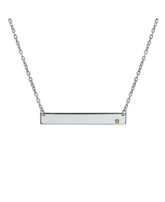 Horizontal Sideway Inspirational Flat Bar Name Plated Pendant Necklace .925 Sterling Silver Crystal Accent