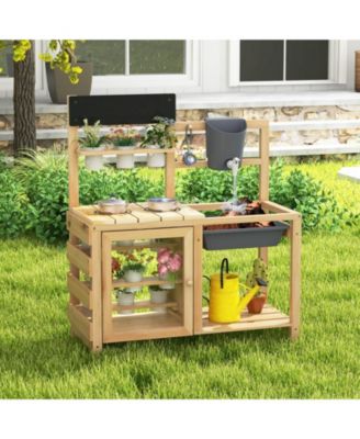 Mud Kitchen Playset with Sink and Plants Observation Room