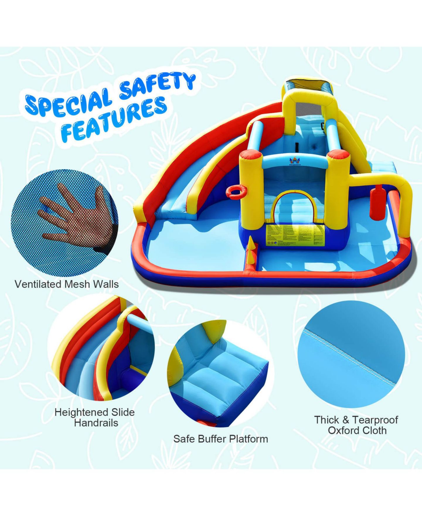 Детская игрушка Mecale 7-in-1 Inflatable Tear-Resistant Water Slide Bounce Castle, Approx. 169.5"L x 139"W x 79"H, Oxford Cloth, Up to 4 Kids, Ages 3+, цвет: Синий — фото 4