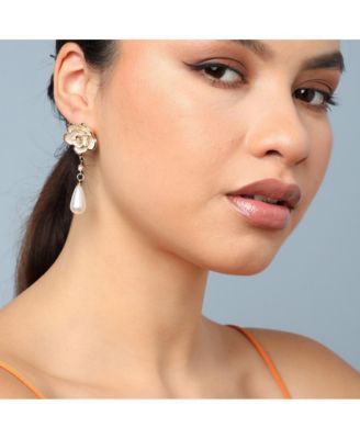 Women's Gold  Embellished Rose Drop Earrings