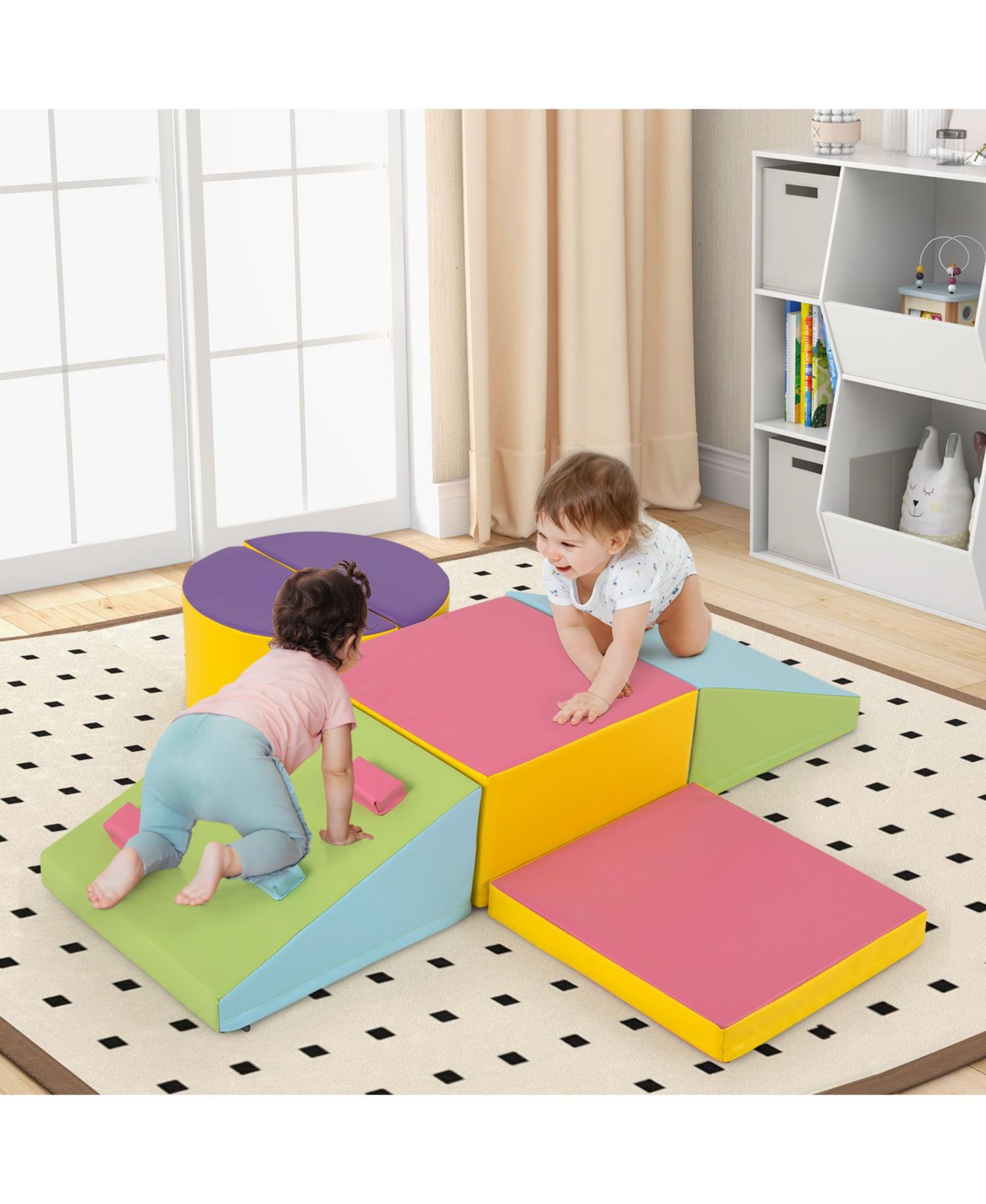Kids 6 Piece Foam Soft Play Set with Climbing Triangle and Ramp