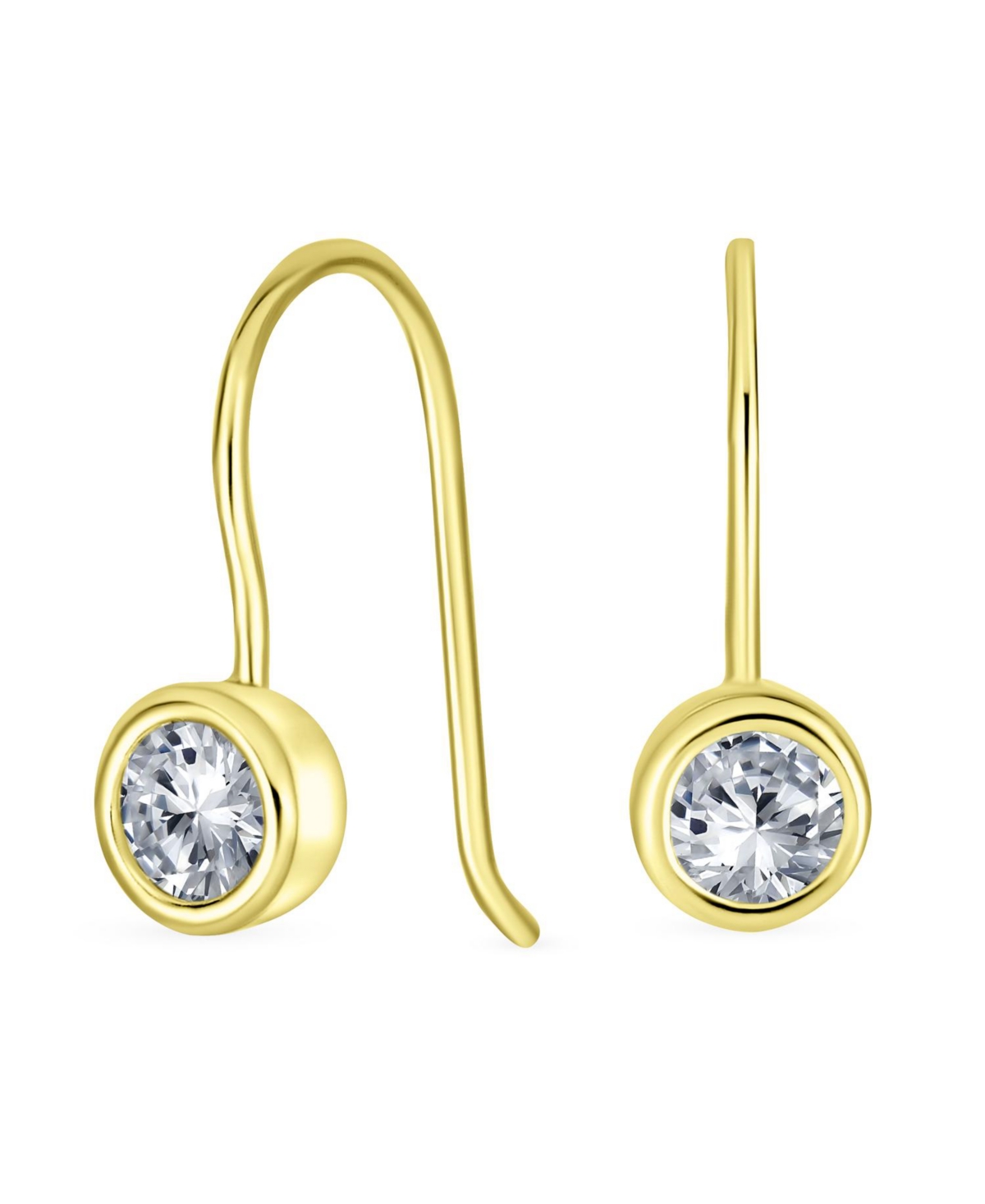 Classic .50CT Cz Round Solitaire Bezel Set Cubic Zirconia Drop Earrings Yellow Gold Plated .925 Sterling Silver French Wire Threader Fis