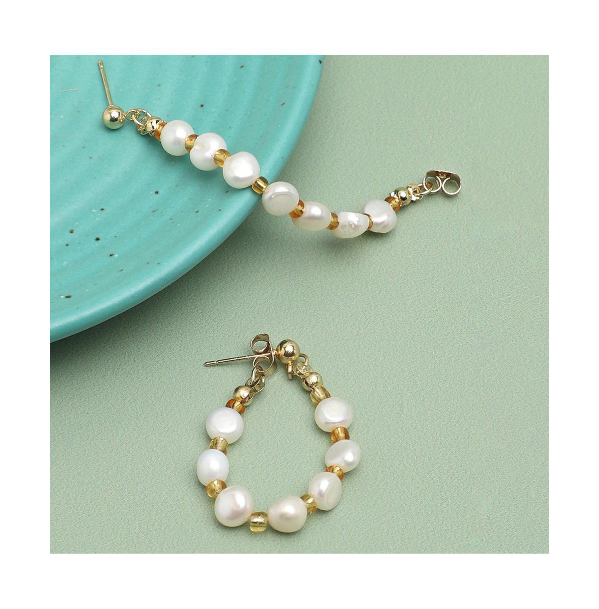 Sohi Women's Gold Snowball Teardrop Drop Earrings