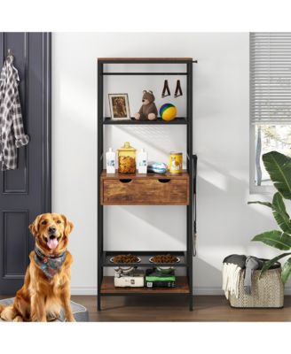 3 Height Adjustable Raised Dog Bowls, Dog Feeder Station for Large Medium Dogs Cats, Dog Storage with shelves.