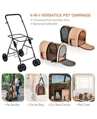 4-in-1 Double Pet Stroller with Detachable Carrier and Travel Carriage