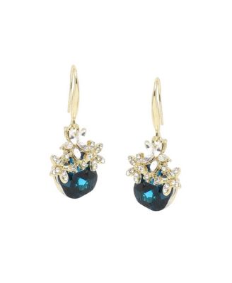 Womens Green Embellished Flower Drop Earrings