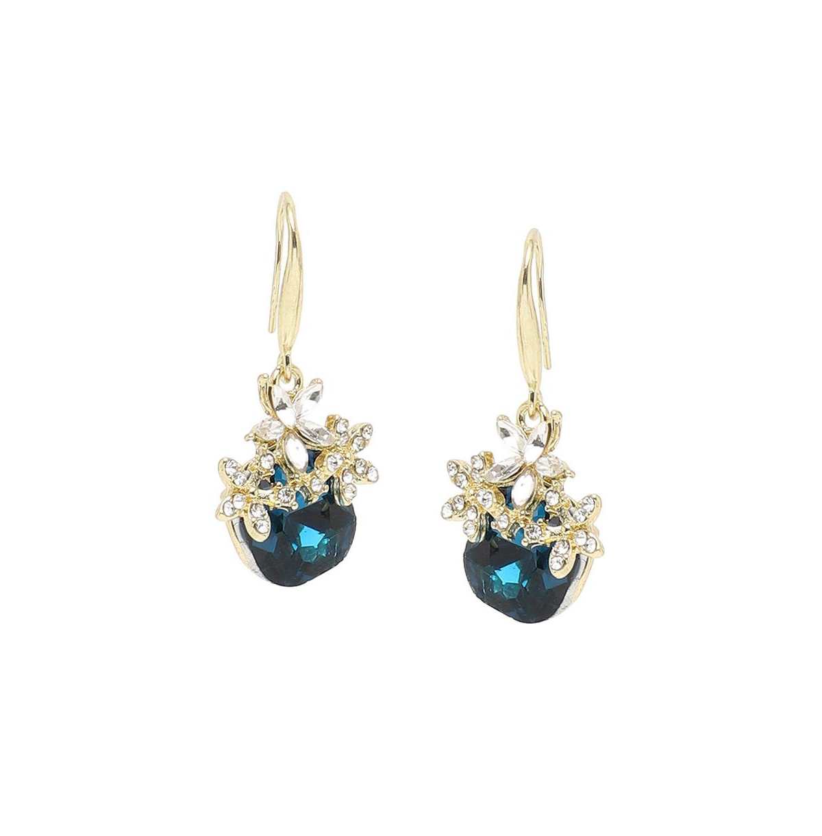 Women's Green Embellished Flower Drop Earrings - Green