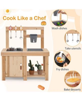 3-Piece Outdoor Kitchen Set Mud Kitchen with Separate BBQ Grill and Pizza Oven