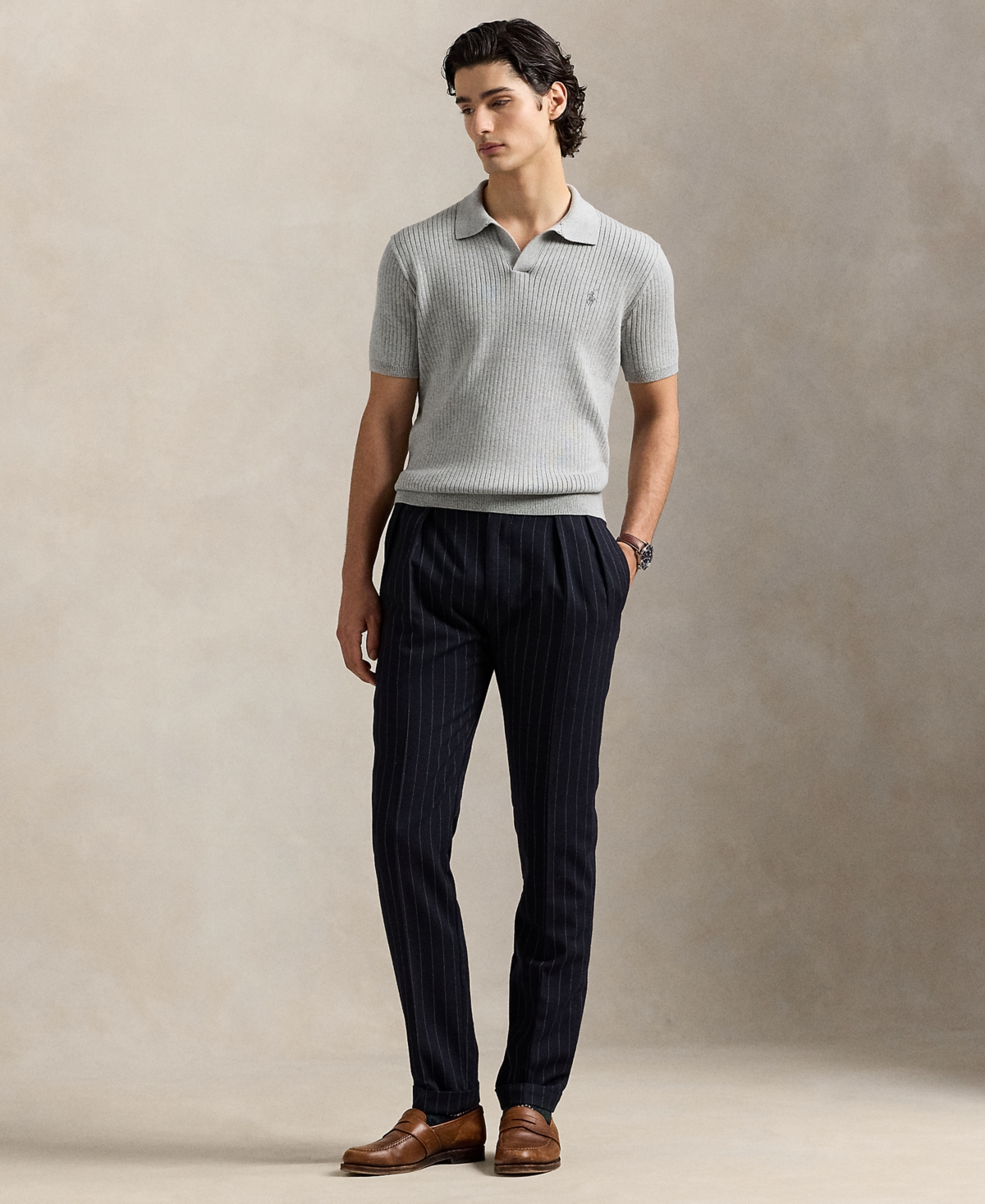 Polo Ralph Lauren Ribbed Polo Shirt In Gray