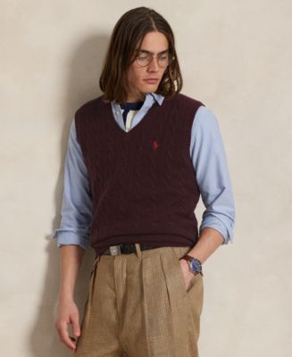 PJ PAUL JONES Mens Cable Knit Sweater Vest - Button Down V-Neck Warm Jersey Knit Vest For Layering