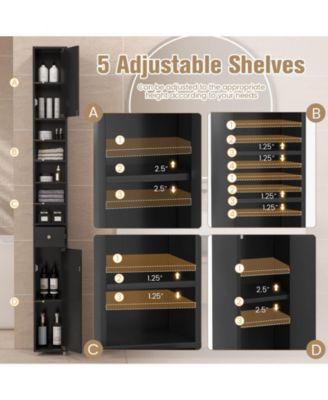 Freestanding Slim Bathroom Cabinet with Drawer and Adjustable Shelves